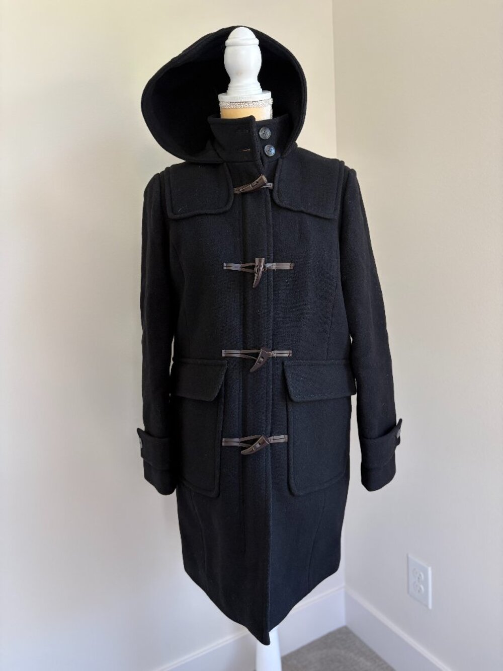 NEW Lands' End Size 6 Wool Black Duffle Stadium Coat with Hood